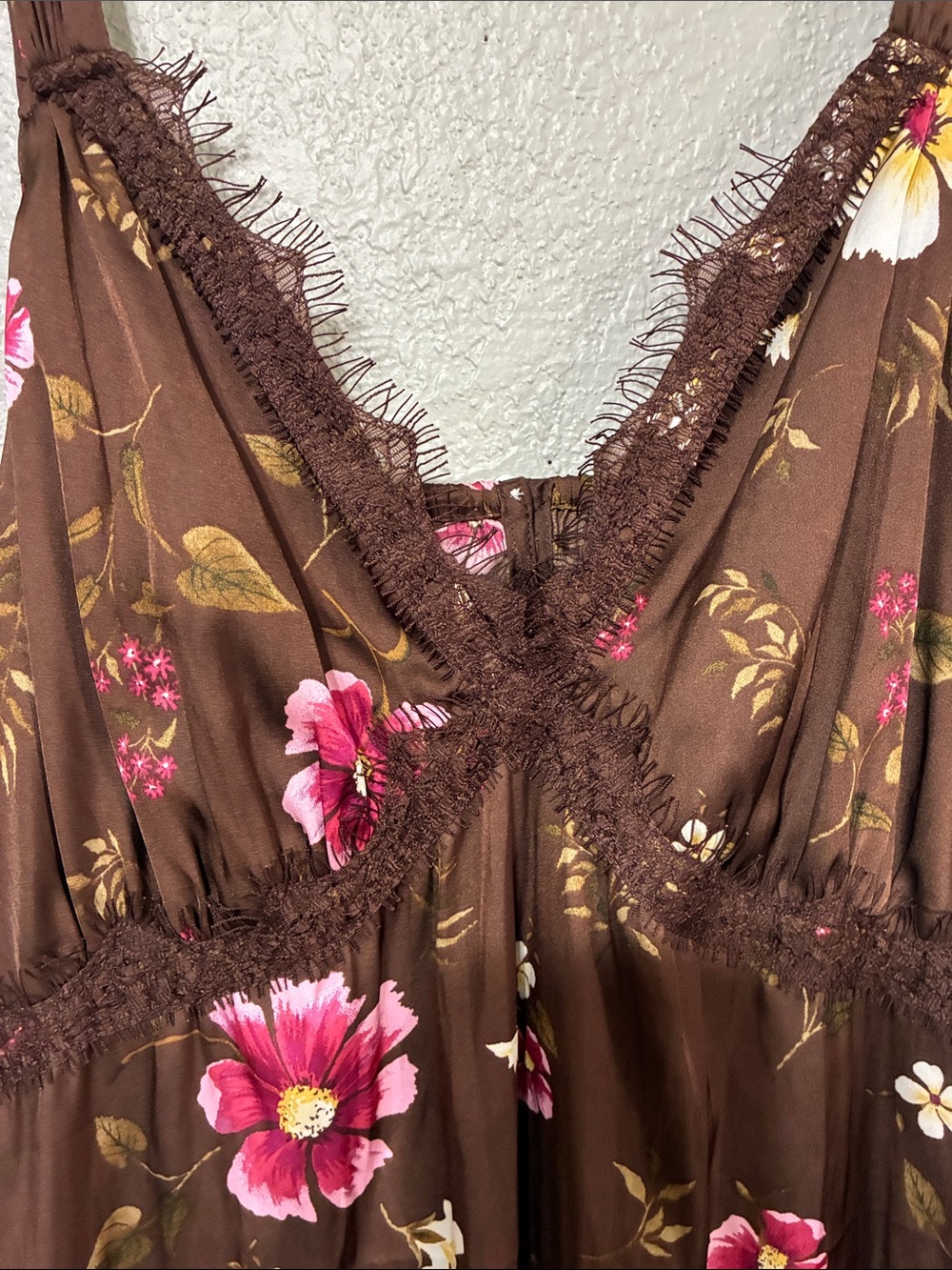 Old Navy Brown Floral Slip Dress with Pink & Cream Flowers - Picture 9 of 10